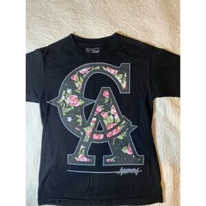 MENS ANENBERG CALIFORNIA FLORAL BLACK T-SHIRT SIZE S